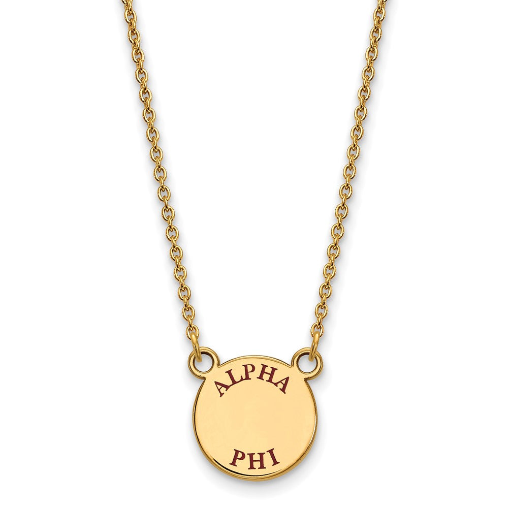 Vergoldet Sterlingsilber Logoart Alpha Phi Sorority Text Klein Farbe Emaille Anhänger 18 Zoll Halskette