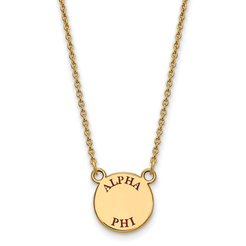 Vergoldet Sterlingsilber Logoart Alpha Phi Sorority Text Klein Farbe Emaille Anhänger 18 Zoll Halskette