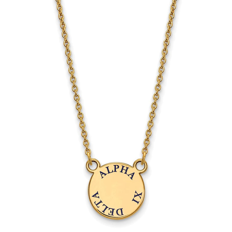Vergoldet Sterlingsilber Logoart Alpha Xi Delta Sorority Text Klein Farbe Emaille Anhänger 18 Zoll Halskette