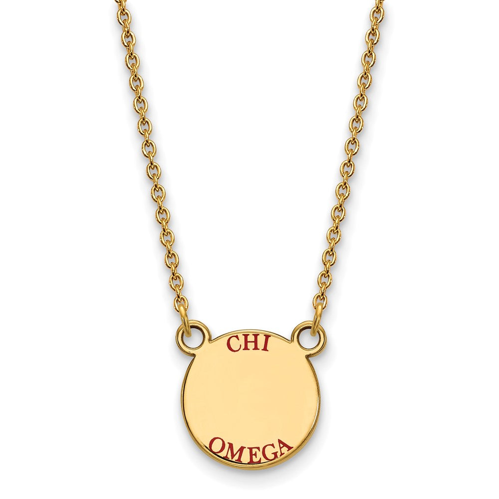 Vergoldet Sterlingsilber Logoart Chi Omega Sorority Text Klein Farbe Emaille Anhänger 18 Zoll Halskette