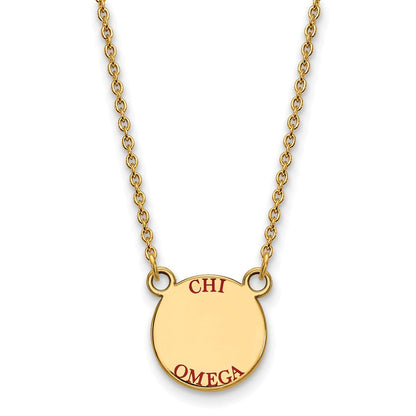 Vergoldet Sterlingsilber Logoart Chi Omega Sorority Text Klein Farbe Emaille Anhänger 18 Zoll Halskette