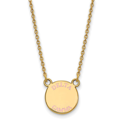 Vergoldet Sterlingsilber Logoart Delta Gamma Sorority Text Klein Farbe Emaille Anhänger 18 Zoll Halskette