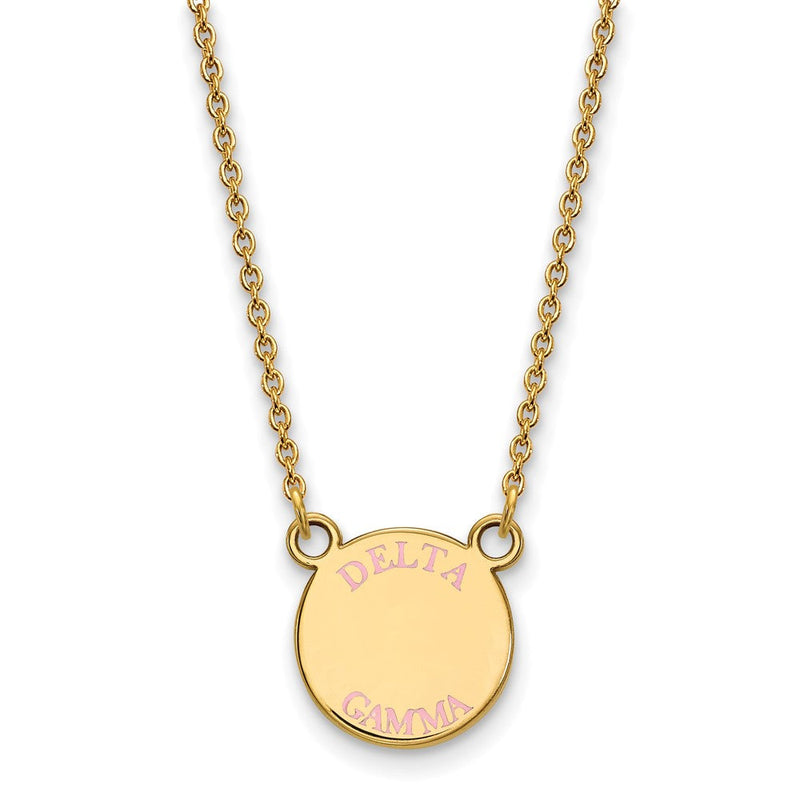 Vergoldet Sterlingsilber Logoart Delta Gamma Sorority Text Klein Farbe Emaille Anhänger 18 Zoll Halskette