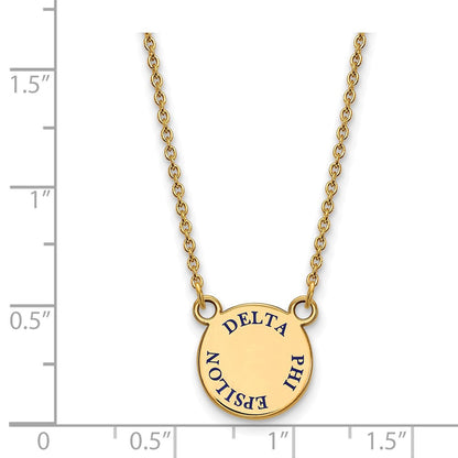 Vergoldet Sterlingsilber Logoart Delta Phi Epsilon Sorority Text Klein Farbe Emaille Anhänger 18 Zoll Halskette
