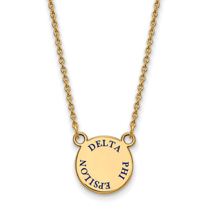 Vergoldet Sterlingsilber Logoart Delta Phi Epsilon Sorority Text Klein Farbe Emaille Anhänger 18 Zoll Halskette