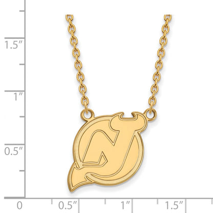 14K Gelbgold Nhl Logoart New Trikot Devils Groß Anhänger 18 Zoll Halskette
