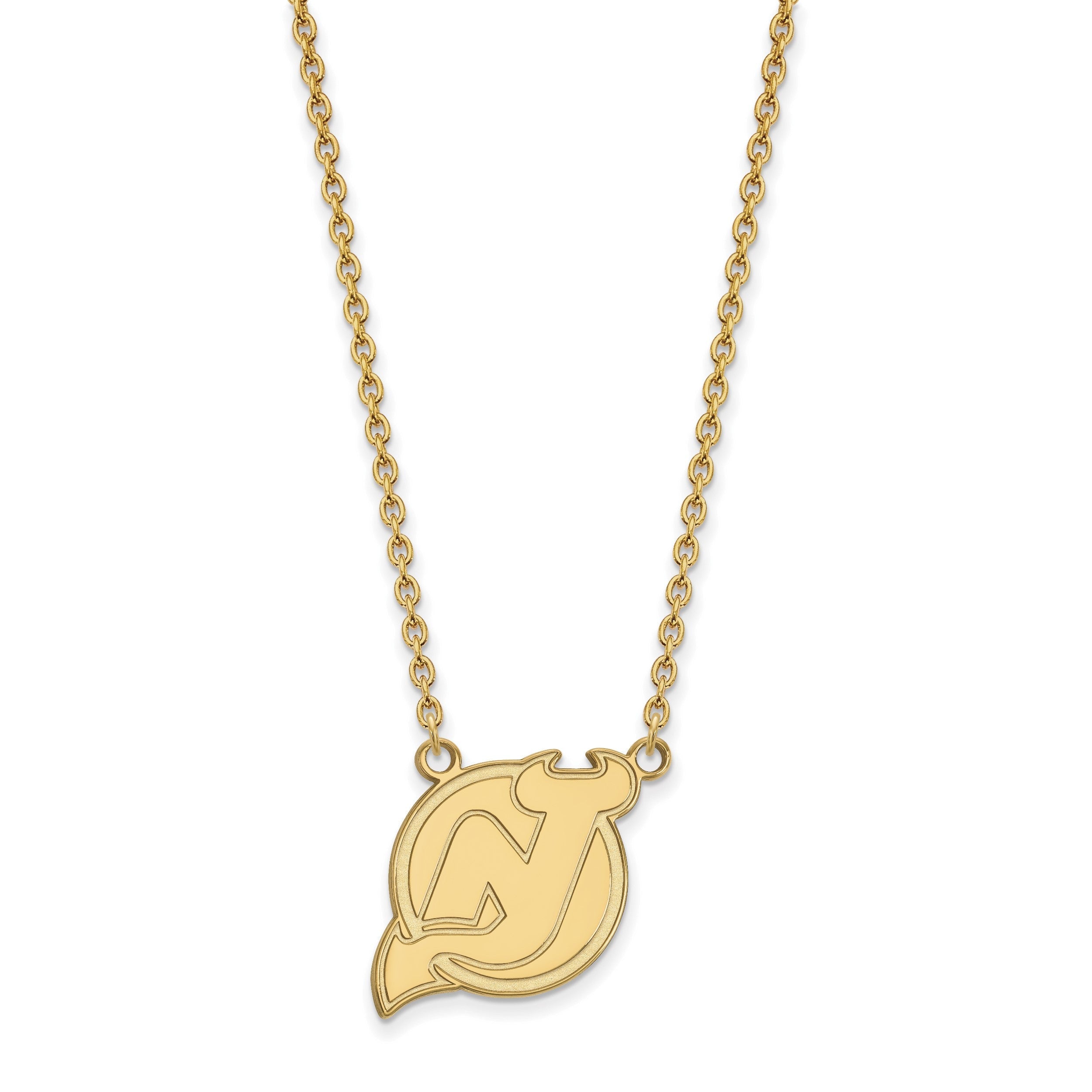 10K Gelbgold Nhl Logoart New Trikot Devils Groß Anhänger 18 Zoll Halskette