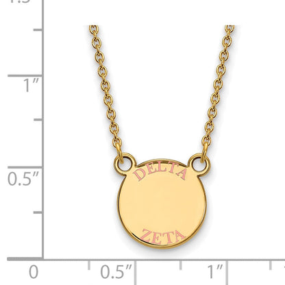 Vergoldet Sterlingsilber Logoart Delta Zeta Sorority Text Klein Farbe Emaille Anhänger 18 Zoll Halskette