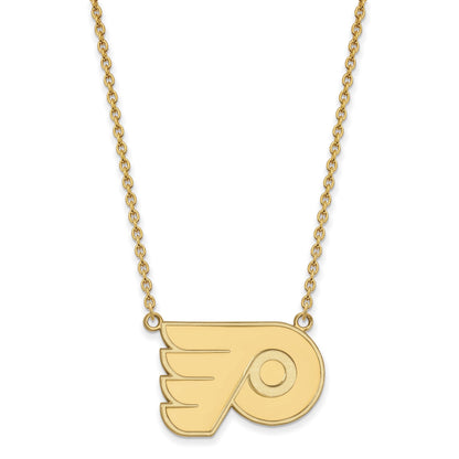 Vergoldet Sterlingsilber Nhl Logoart Philadelphia Flyers Groß Anhänger 18 Zoll Halskette