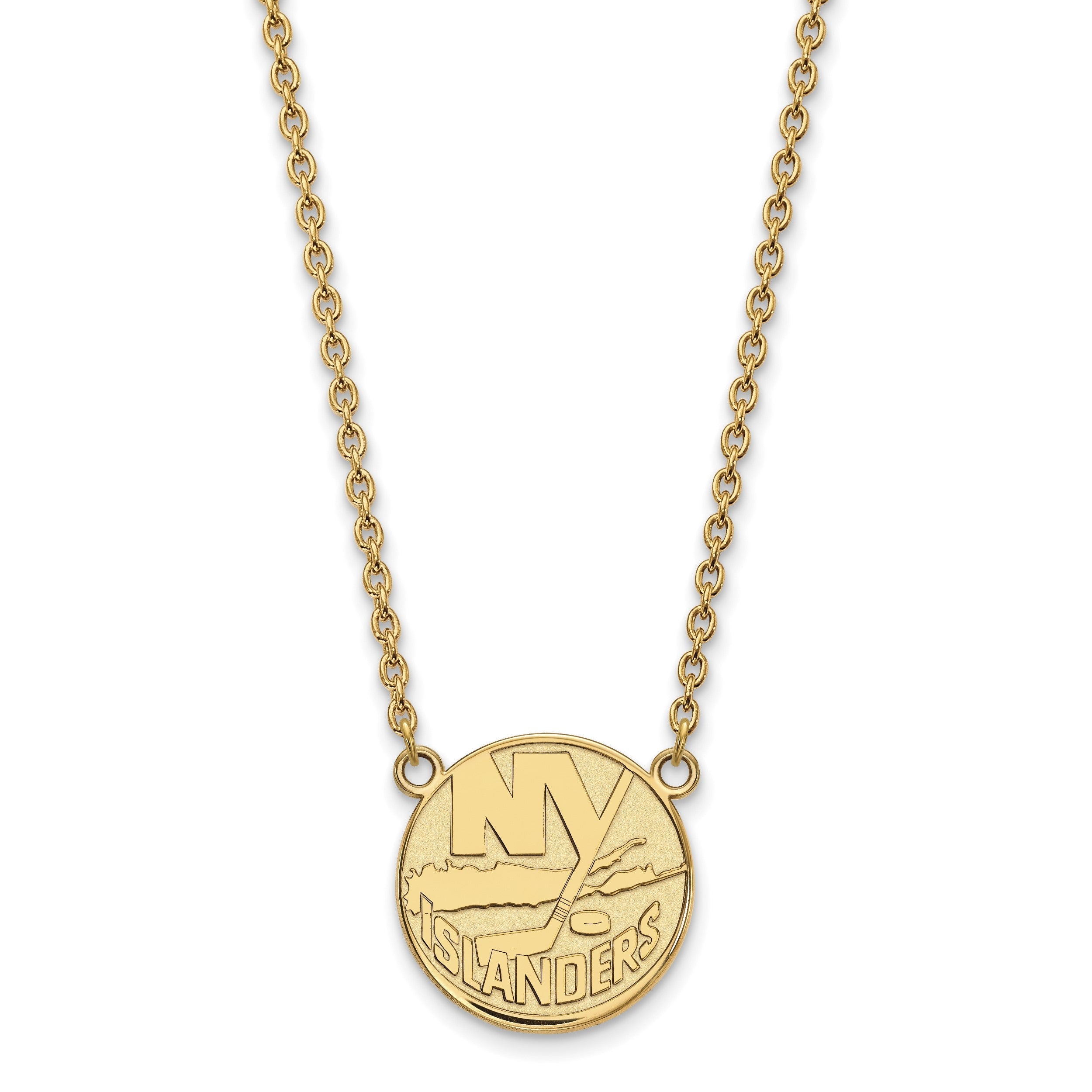 Vergoldet Sterlingsilber Nhl Logoart New York Islanders Groß Anhänger 18 Zoll Halskette