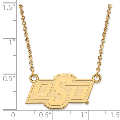 Vergoldet Sterlingsilber Logoart Oklahoma State University O S U Klein Anhänger 18 Zoll Halskette