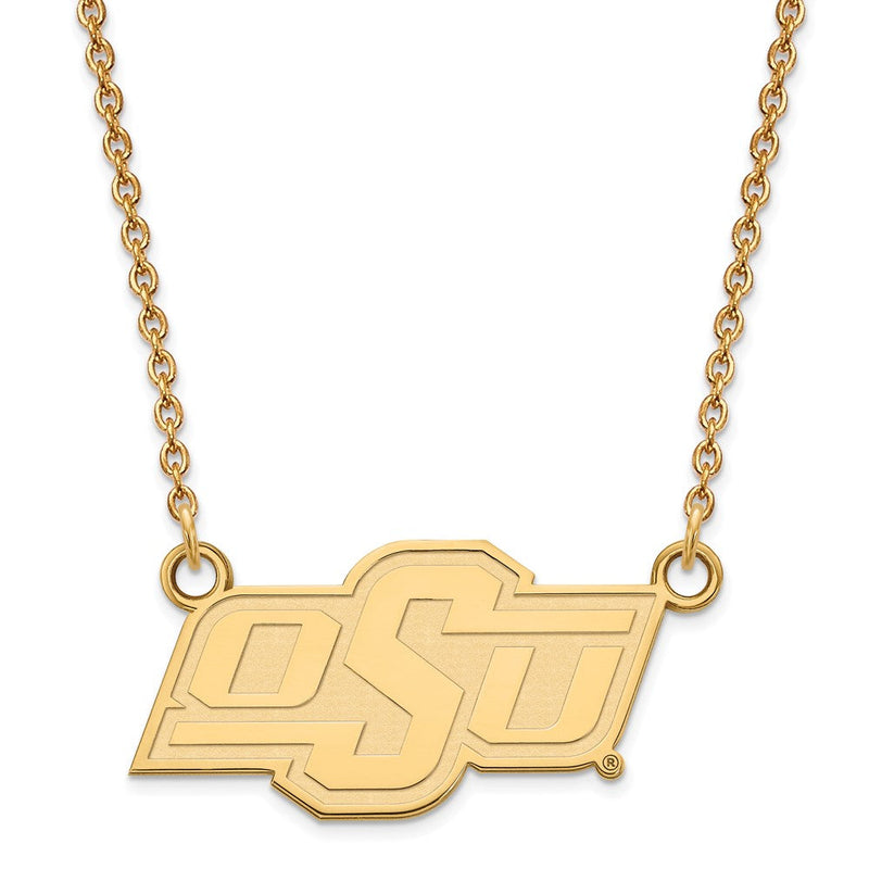 Vergoldet Sterlingsilber Logoart Oklahoma State University O S U Klein Anhänger 18 Zoll Halskette