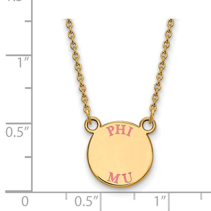 Vergoldet Sterlingsilber Logoart Phi Mu Sorority Text Klein Farbe Emaille Anhänger 18 Zoll Halskette