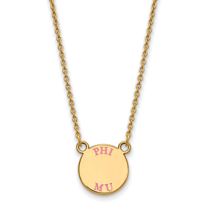 Vergoldet Sterlingsilber Logoart Phi Mu Sorority Text Klein Farbe Emaille Anhänger 18 Zoll Halskette