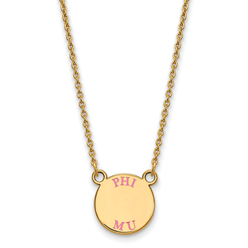 Vergoldet Sterlingsilber Logoart Phi Mu Sorority Text Klein Farbe Emaille Anhänger 18 Zoll Halskette