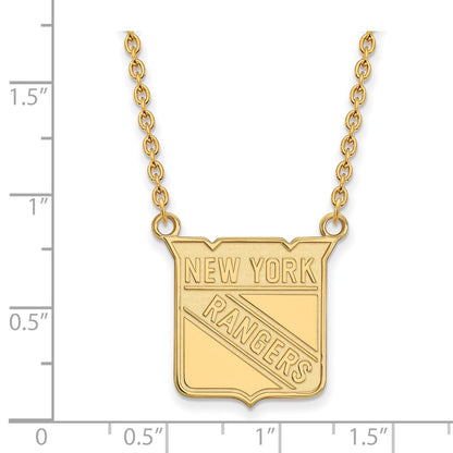 Vergoldet Sterlingsilber Nhl Logoart New York Rangers Groß Anhänger 18 Zoll Halskette