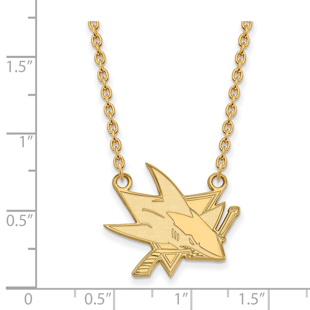 Vergoldet Sterlingsilber Nhl Logoart San Jose Sharks Groß Anhänger 18 Zoll Halskette
