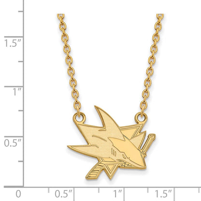 Vergoldet Sterlingsilber Nhl Logoart San Jose Sharks Groß Anhänger 18 Zoll Halskette