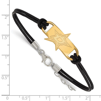 Vergoldet Sterlingsilber Nhl Logoart Dallas Sterne Klein Mittig Schwarz Leder 7 Zoll Armband mit Verlängerung