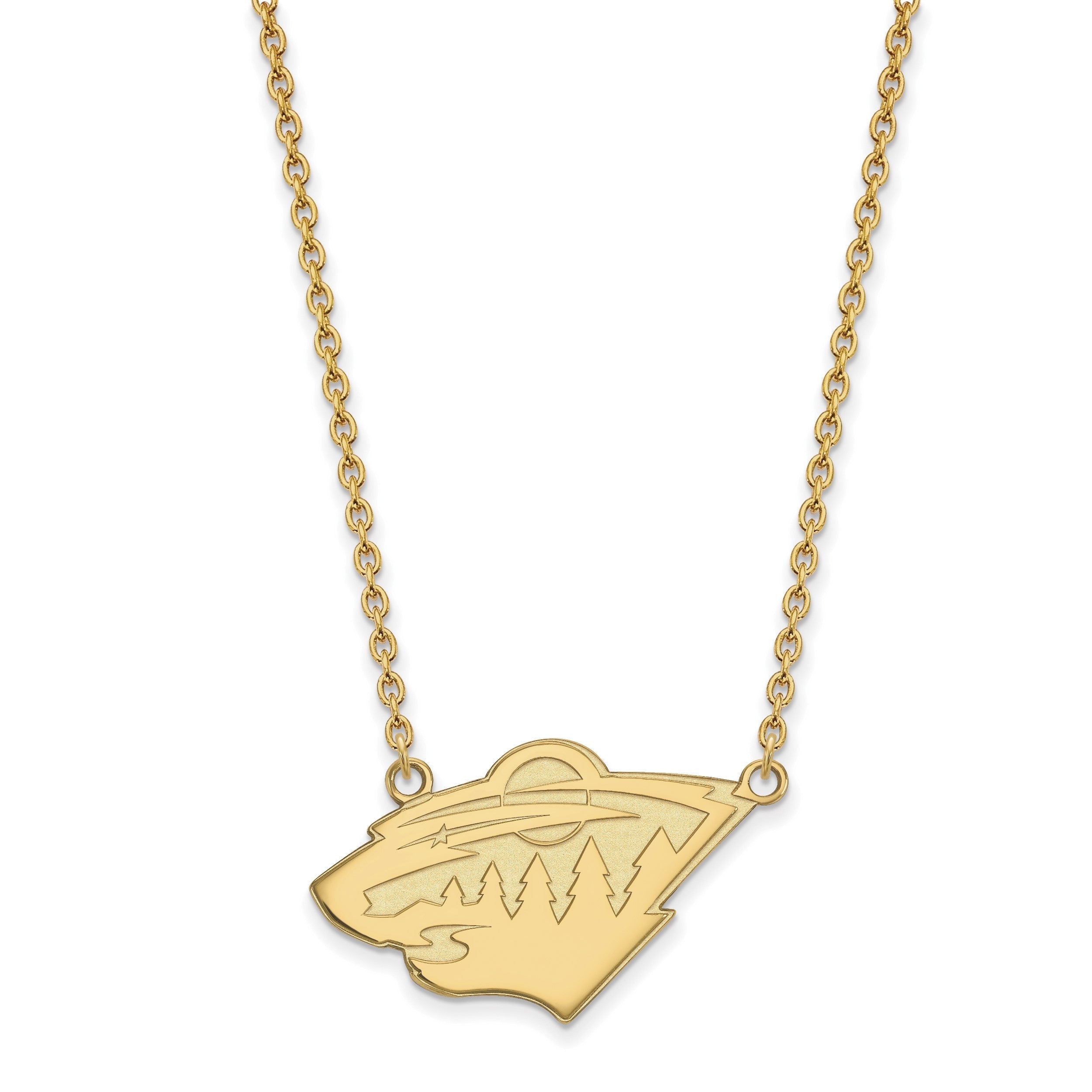 10K Gelbgold Nhl Logoart Minnesota Wild Groß Anhänger 18 Zoll Halskette
