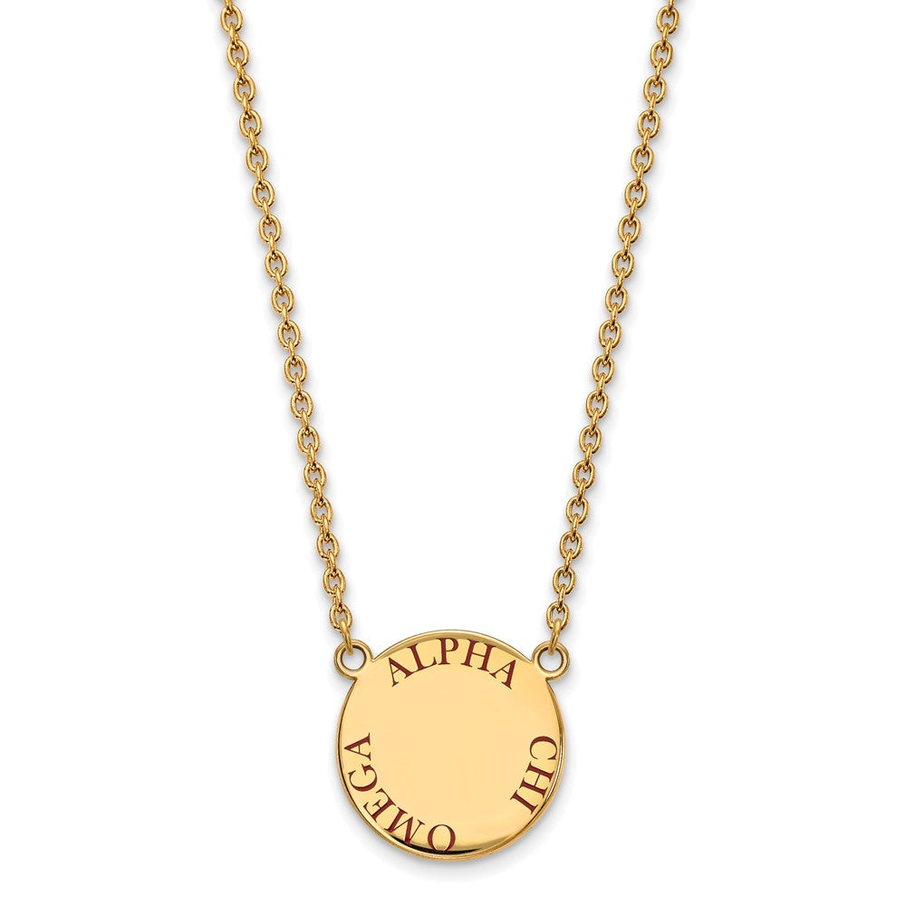 Vergoldet Sterlingsilber Logoart Alpha Chi Omega Sorority Text Groß Farbe Emaille Anhänger 18 Zoll Halskette