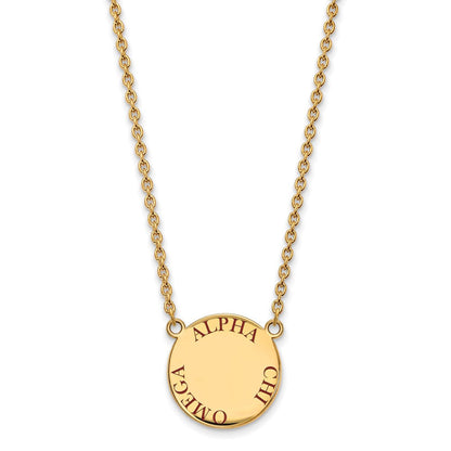 Vergoldet Sterlingsilber Logoart Alpha Chi Omega Sorority Text Groß Farbe Emaille Anhänger 18 Zoll Halskette