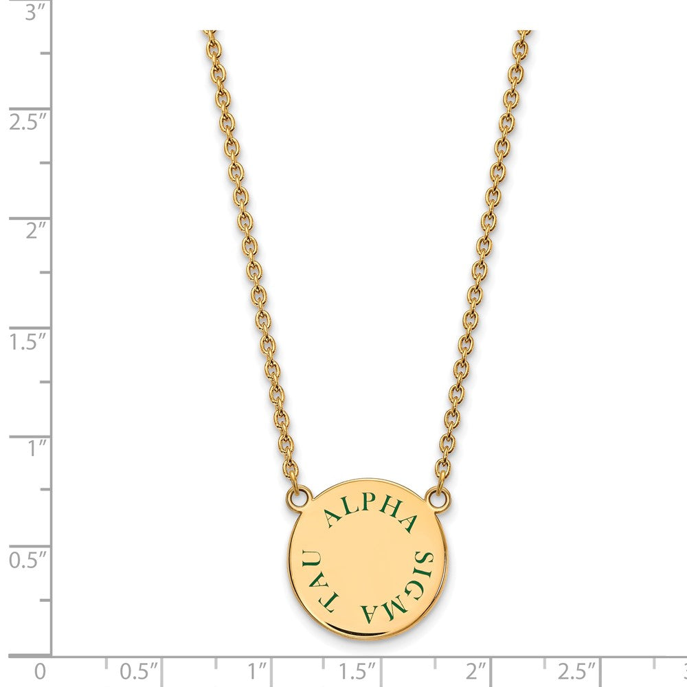 Vergoldet Sterlingsilber Logoart Alpha Sigma Tau Sorority Text Groß Farbe Emaille Anhänger 18 Zoll Halskette