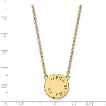 Vergoldet Sterlingsilber Logoart Alpha Sigma Tau Sorority Text Groß Farbe Emaille Anhänger 18 Zoll Halskette