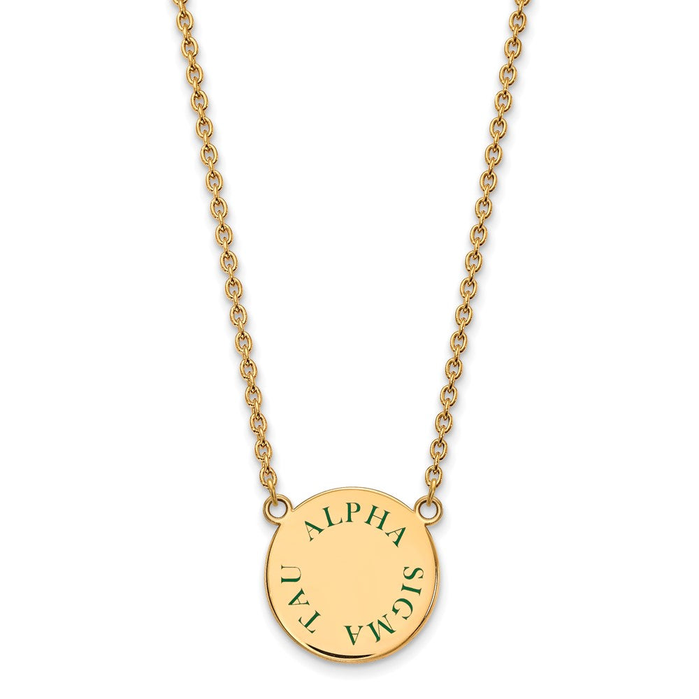 Vergoldet Sterlingsilber Logoart Alpha Sigma Tau Sorority Text Groß Farbe Emaille Anhänger 18 Zoll Halskette