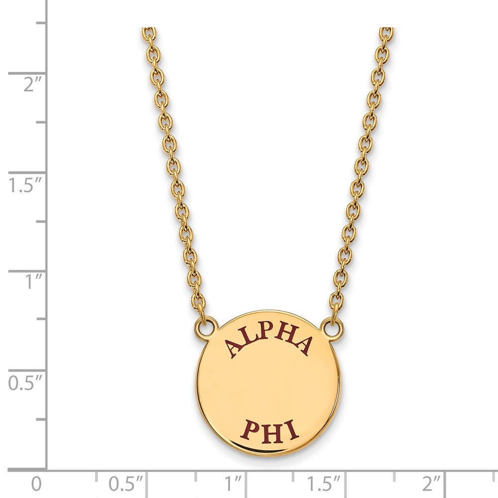 Vergoldet Sterlingsilber Logoart Alpha Phi Sorority Text Groß Farbe Emaille Anhänger 18 Zoll Halskette