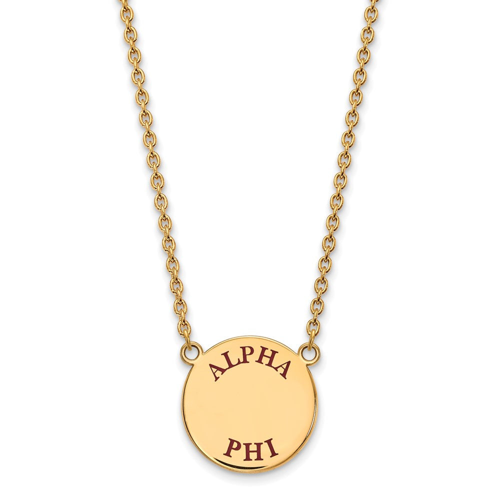 Vergoldet Sterlingsilber Logoart Alpha Phi Sorority Text Groß Farbe Emaille Anhänger 18 Zoll Halskette