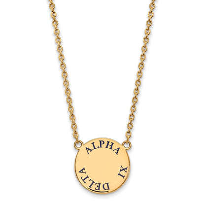 Vergoldet Sterlingsilber Logoart Alpha Xi Delta Sorority Text Groß Farbe Emaille Anhänger 18 Zoll Halskette