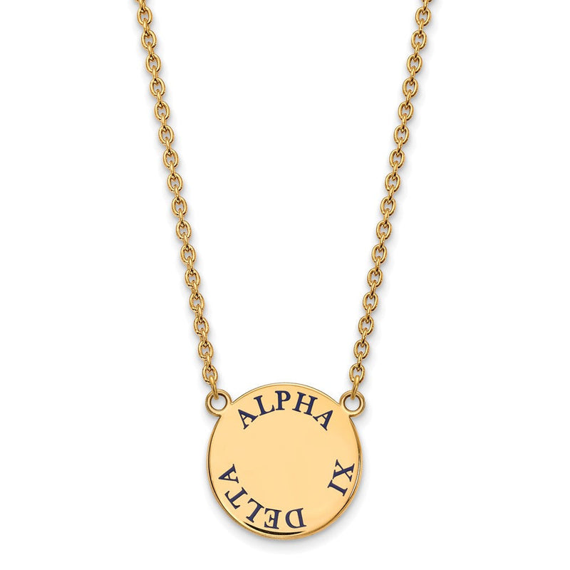 Vergoldet Sterlingsilber Logoart Alpha Xi Delta Sorority Text Groß Farbe Emaille Anhänger 18 Zoll Halskette