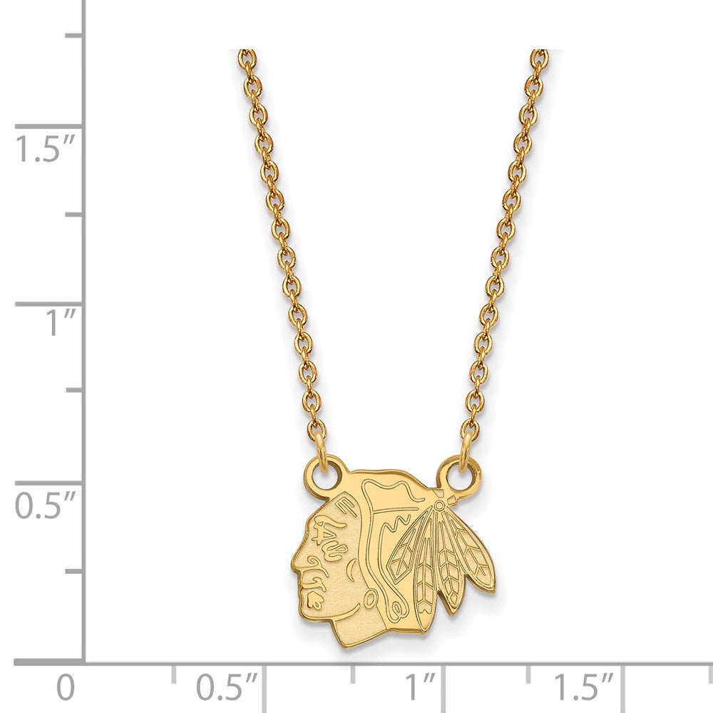 10K Gelbgold Nhl Logoart Chicago Blackhawks Klein Anhänger 18 Zoll Halskette