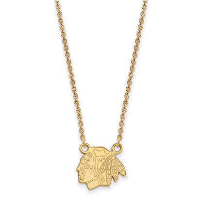 14K Gelbgold Nhl Logoart Chicago Blackhawks Klein Anhänger 18 Zoll Halskette