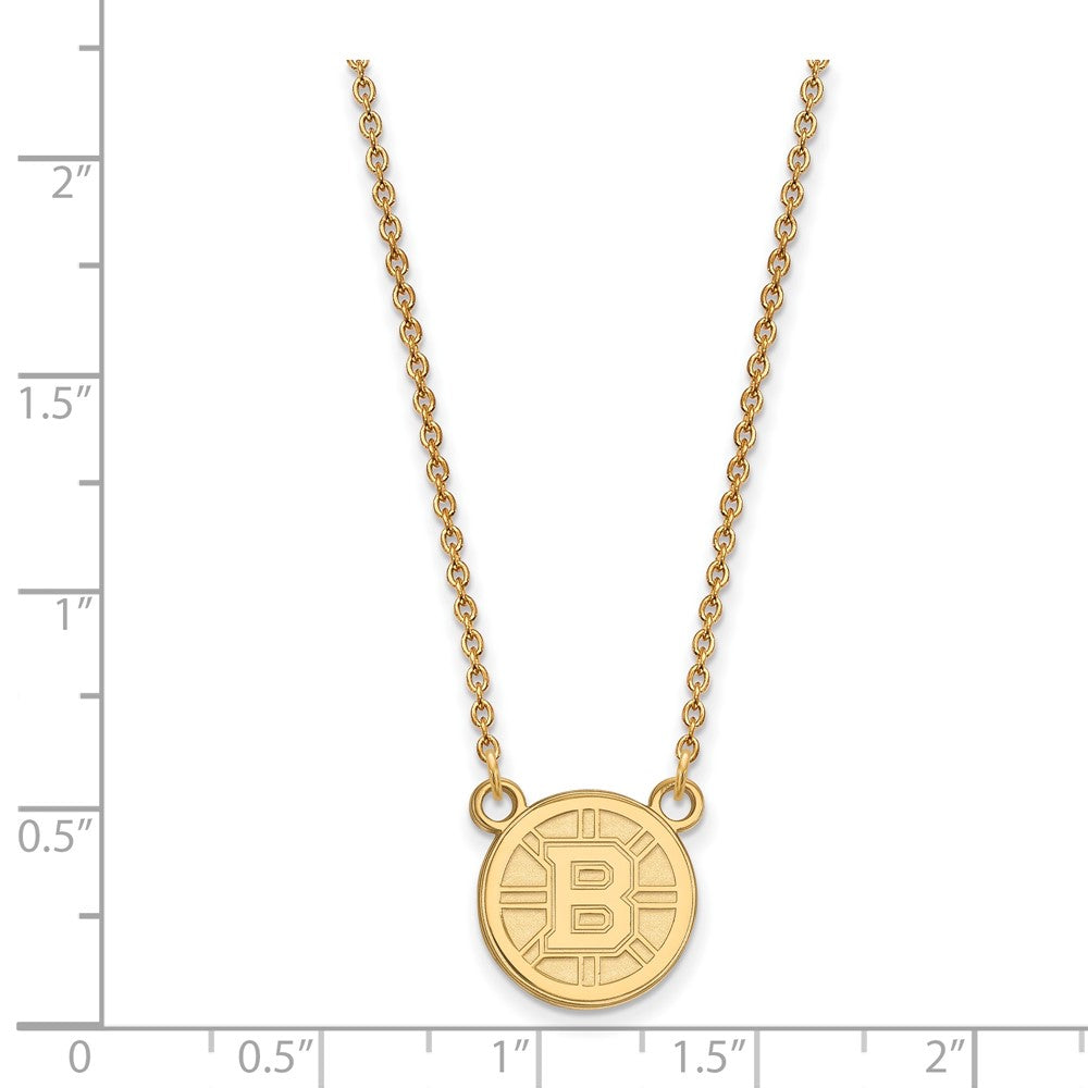 Vergoldet Sterlingsilber Nhl Logoart Boston Bruins Klein Anhänger 18 Zoll Halskette