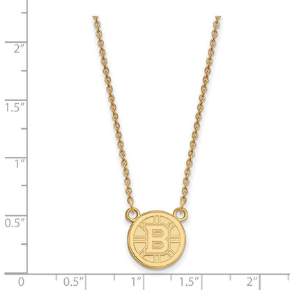 Vergoldet Sterlingsilber Nhl Logoart Boston Bruins Klein Anhänger 18 Zoll Halskette