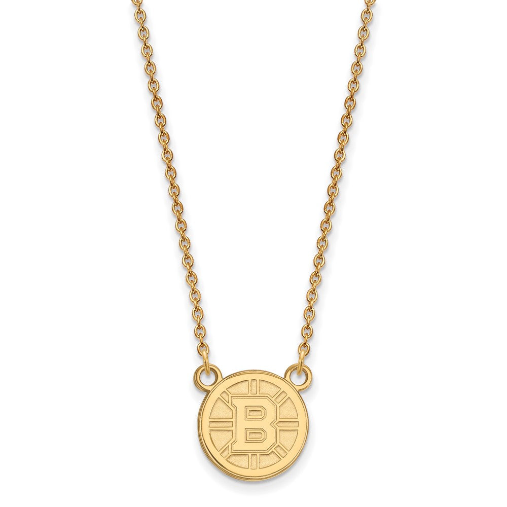 Vergoldet Sterlingsilber Nhl Logoart Boston Bruins Klein Anhänger 18 Zoll Halskette