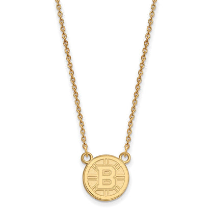 Vergoldet Sterlingsilber Nhl Logoart Boston Bruins Klein Anhänger 18 Zoll Halskette