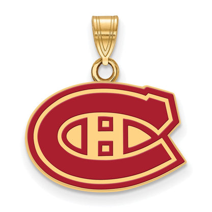 Vergoldet Sterlingsilber Nhl Logoart Montreal Canadiens Klein Emailliert Anhänger
