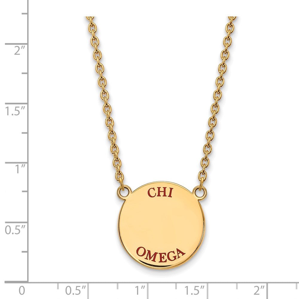 Vergoldet Sterlingsilber Logoart Chi Omega Sorority Text Groß Farbe Emaille Anhänger 18 Zoll Halskette