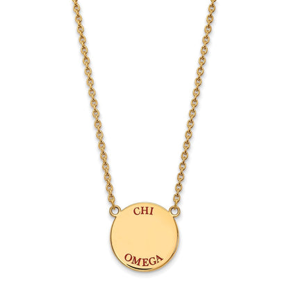 Vergoldet Sterlingsilber Logoart Chi Omega Sorority Text Groß Farbe Emaille Anhänger 18 Zoll Halskette
