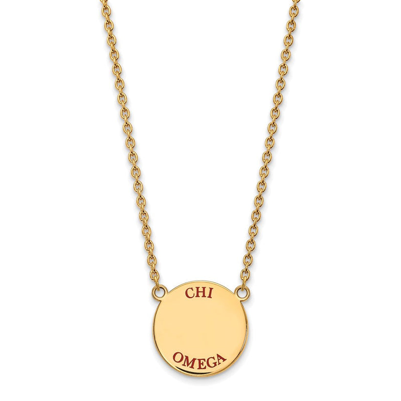 Vergoldet Sterlingsilber Logoart Chi Omega Sorority Text Groß Farbe Emaille Anhänger 18 Zoll Halskette
