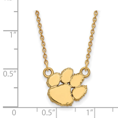 10K Gelbgold Logoart Clemson University Tiger Paw Klein Anhänger 18 Zoll Halskette
