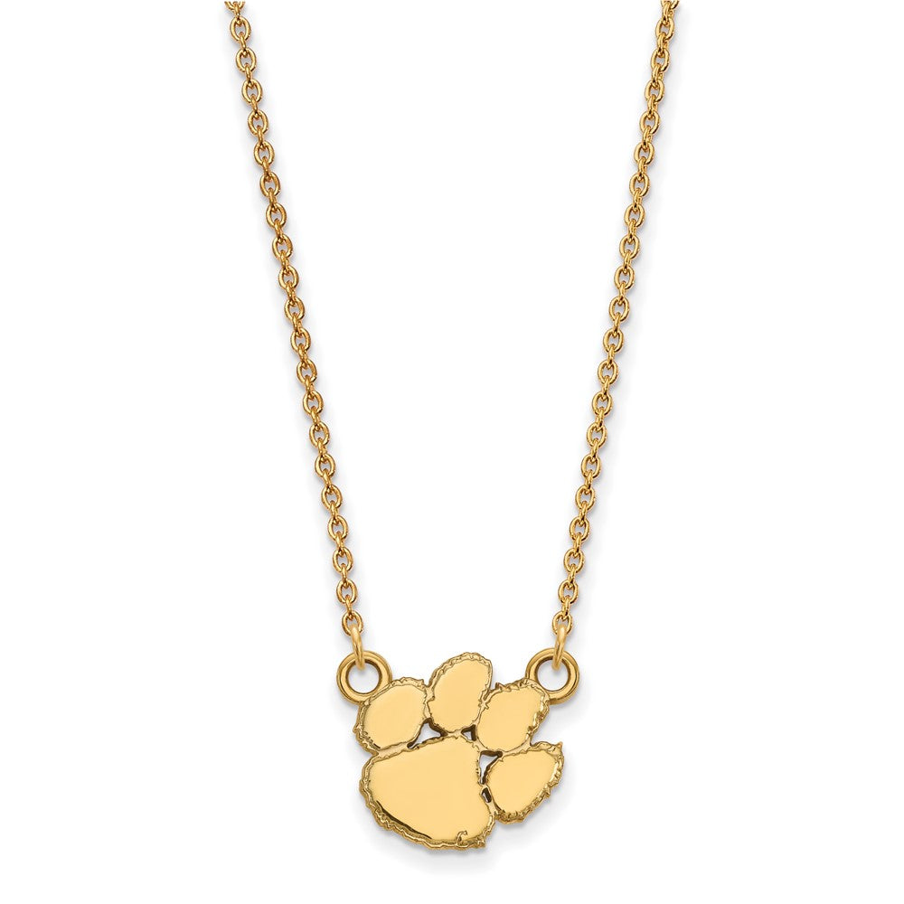 Vergoldet Sterlingsilber Logoart Clemson University Tiger Paw Klein Anhänger 18 Zoll Halskette