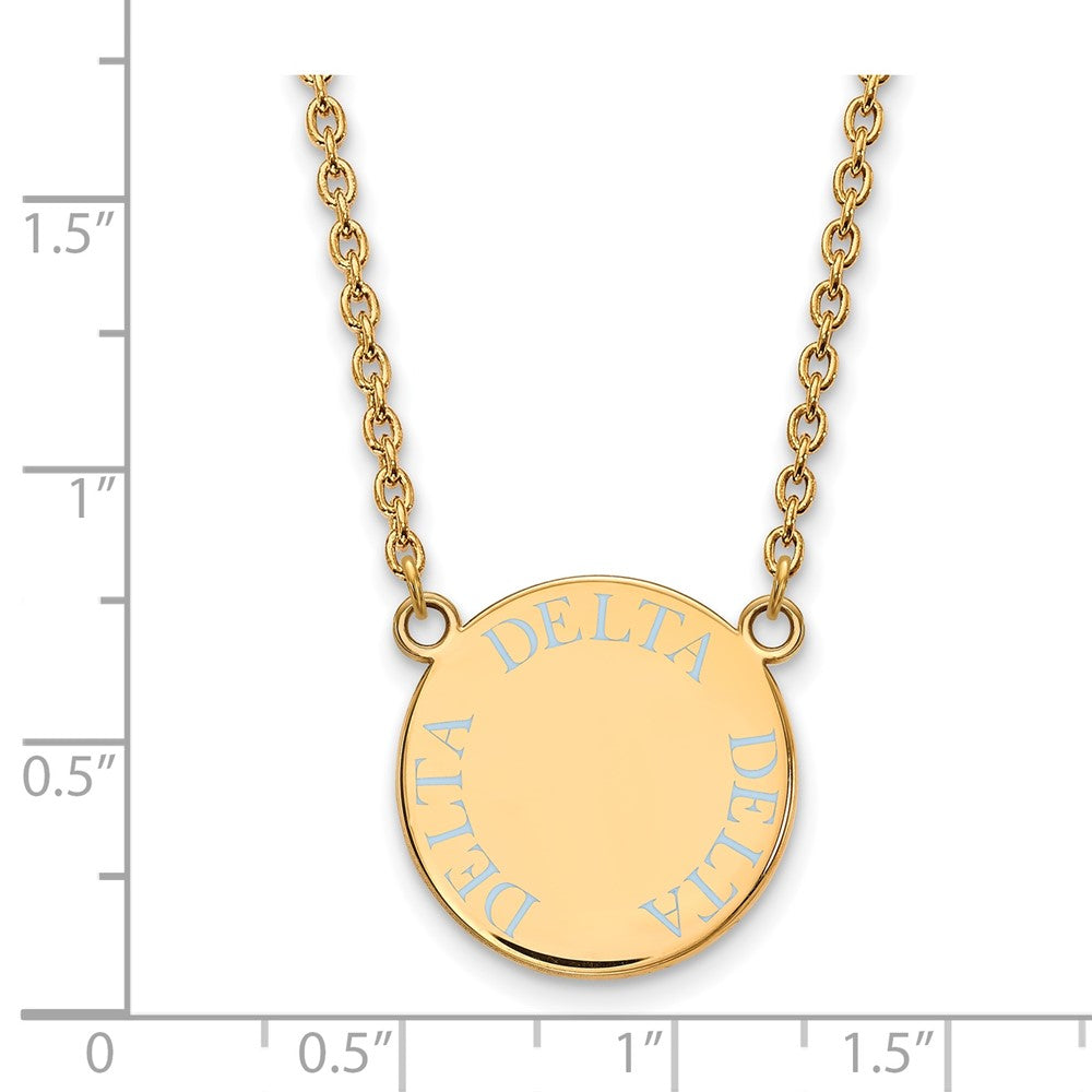 Vergoldet Sterlingsilber Logoart Delta Sorority Text Groß Farbe Emaille Anhänger 18 Zoll Halskette
