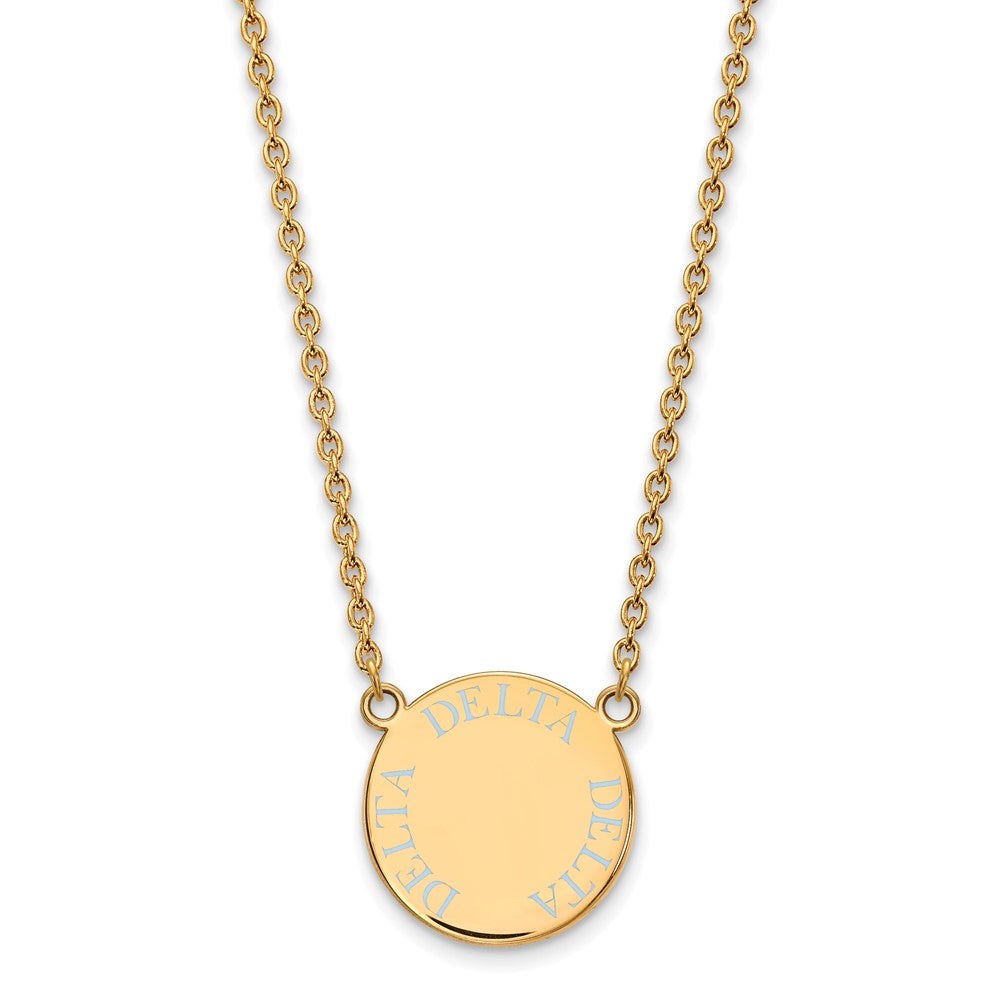 Vergoldet Sterlingsilber Logoart Delta Sorority Text Groß Farbe Emaille Anhänger 18 Zoll Halskette