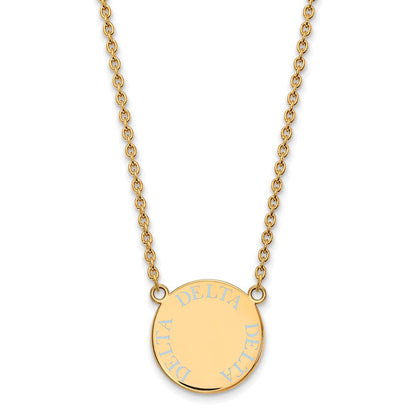Vergoldet Sterlingsilber Logoart Delta Sorority Text Groß Farbe Emaille Anhänger 18 Zoll Halskette