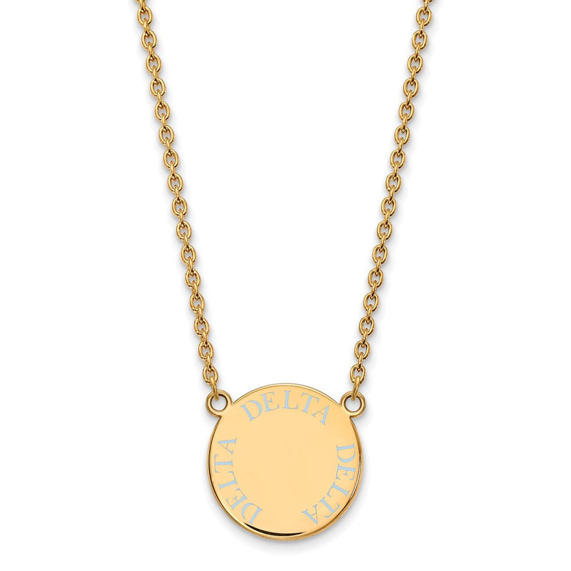 Vergoldet Sterlingsilber Logoart Delta Sorority Text Groß Farbe Emaille Anhänger 18 Zoll Halskette