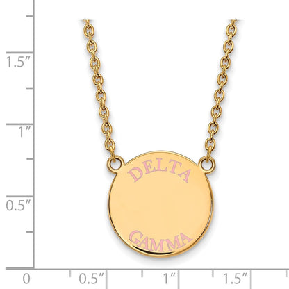 Vergoldet Sterlingsilber Logoart Delta Gamma Sorority Text Groß Farbe Emaille Anhänger 18 Zoll Halskette